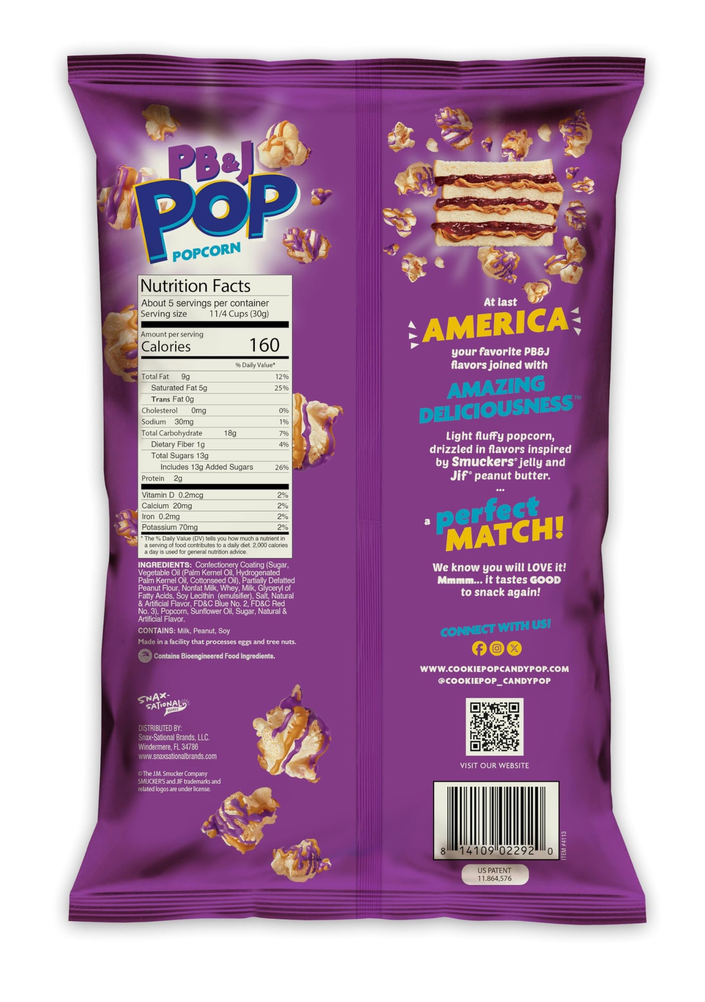 Pb & J Pop Smuckers & Jif Coated Popcorn (12 Pack, Grape)