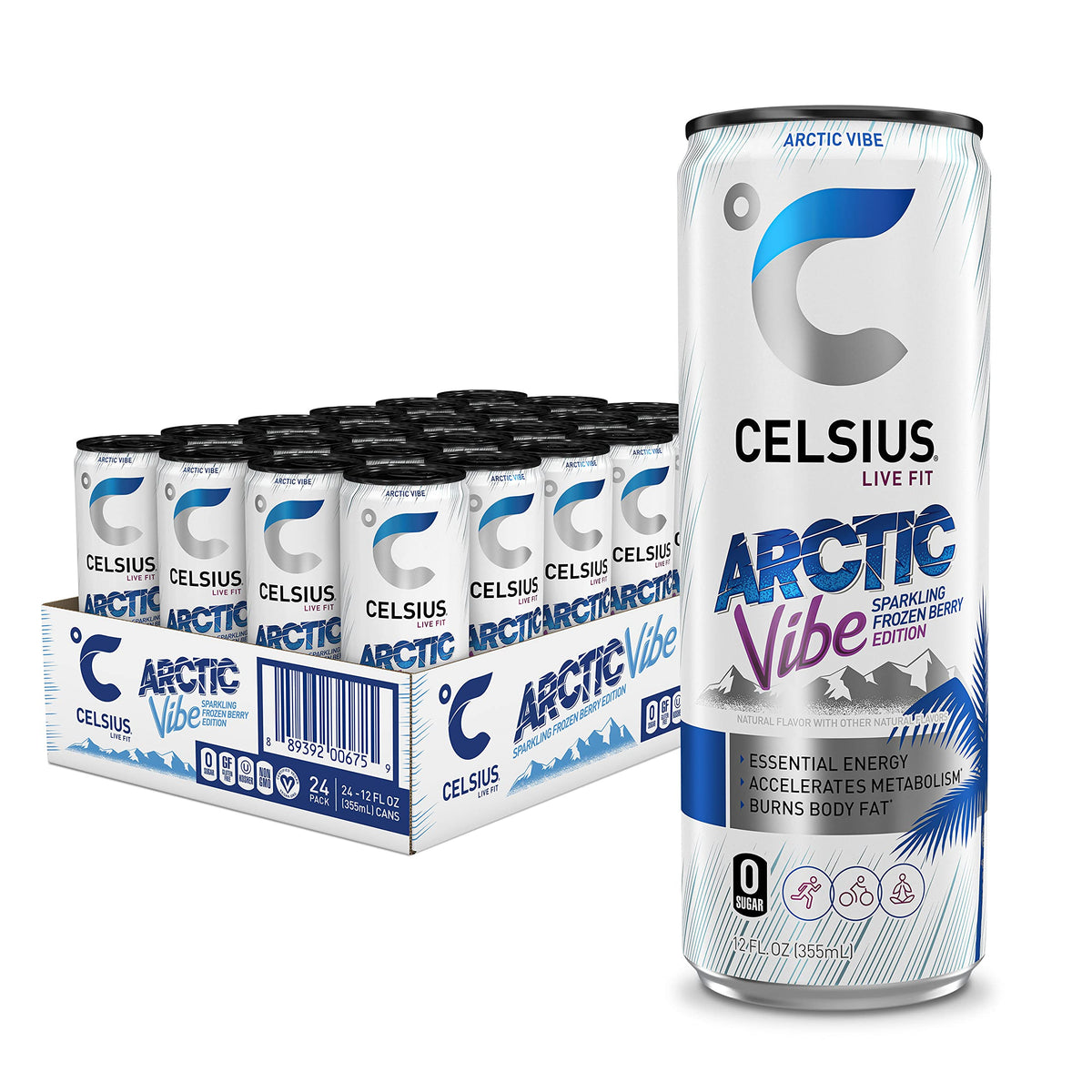 CELSIUS Sparkling Arctic Vibe, Functional Essential Energy Drink, 12 Fl Oz (Pack of 24)