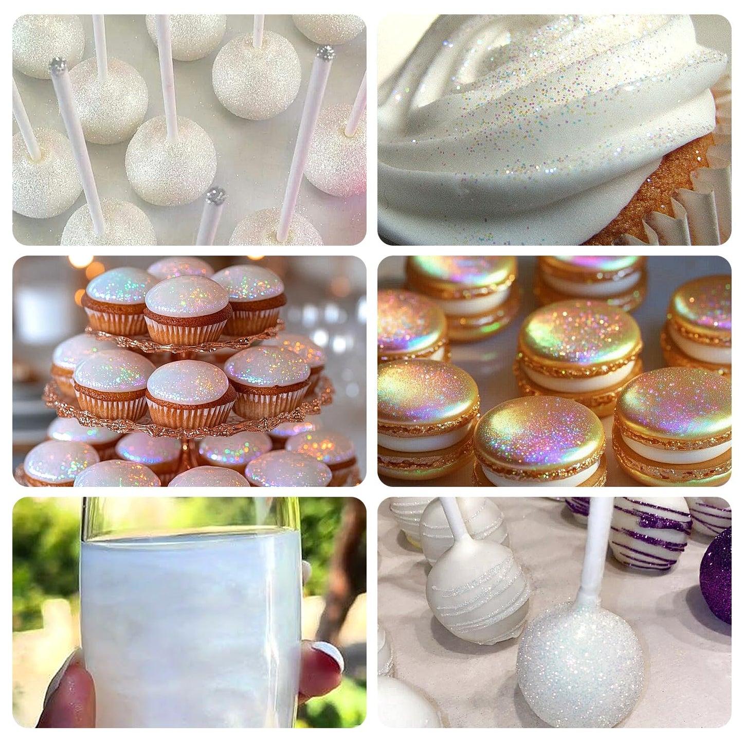 Pandalab Edible Glitter Spray - Iridescent White Luster Dust for Drinks & Desserts, 0.35oz/10g