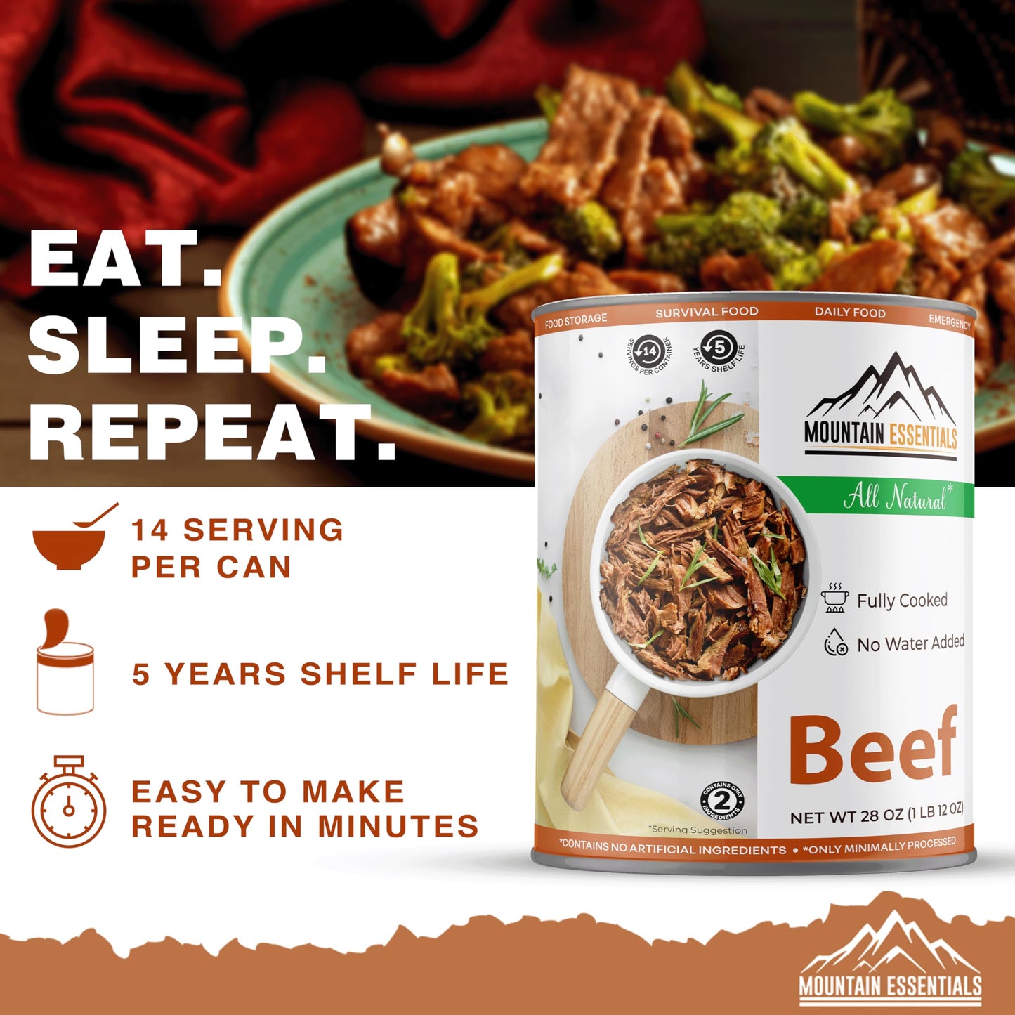 MOUNTAIN ESSENTIALS All Natural Canned Beef, Gluten Free, 28 Oz, Ready to Eat, Emergency Food, Pack of 1