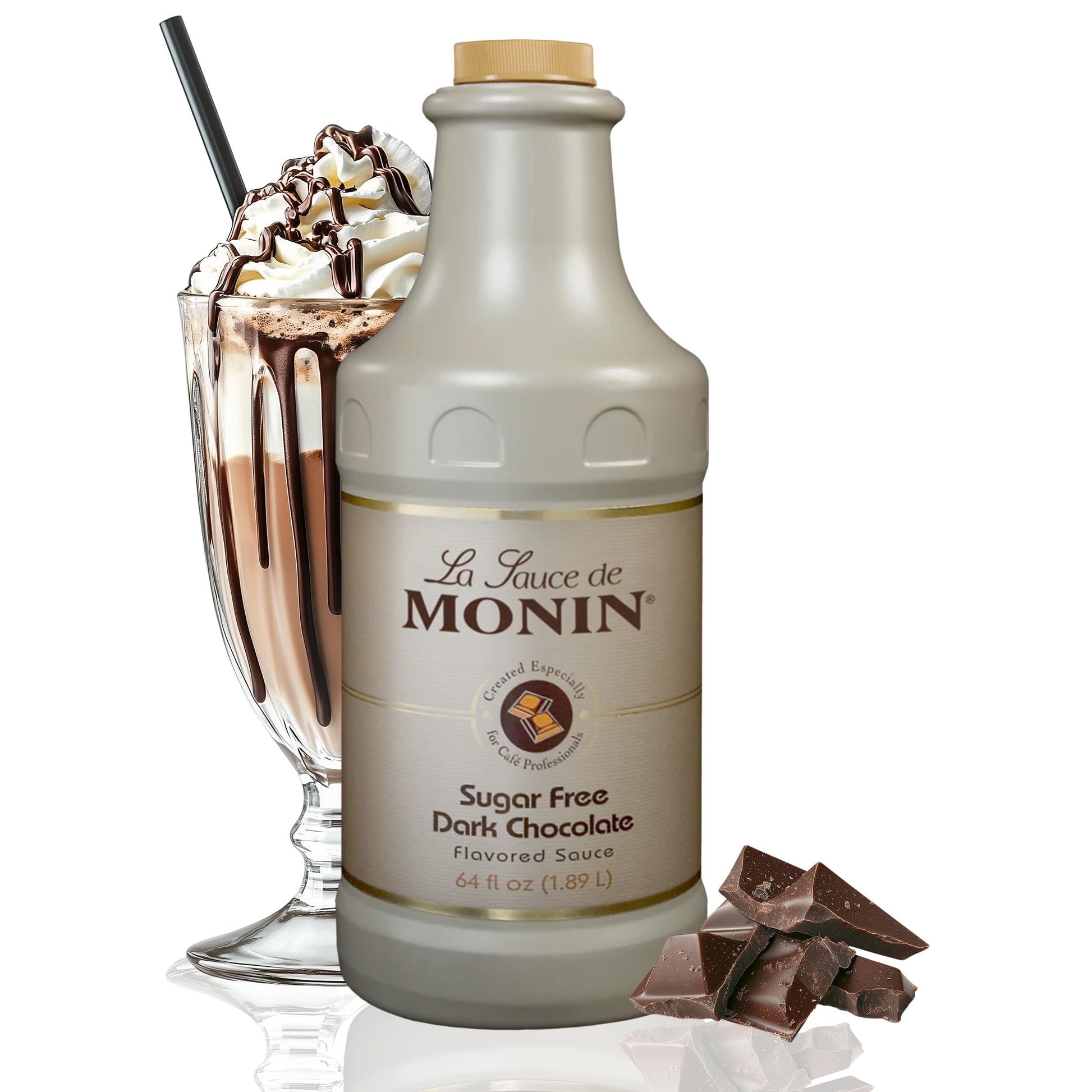Monin - Sugar Free Dark Chocolate Sauce, Velvety and Rich, Great for Desserts, Coffee, and Snacks, Gluten-Free (64 Ounce)
