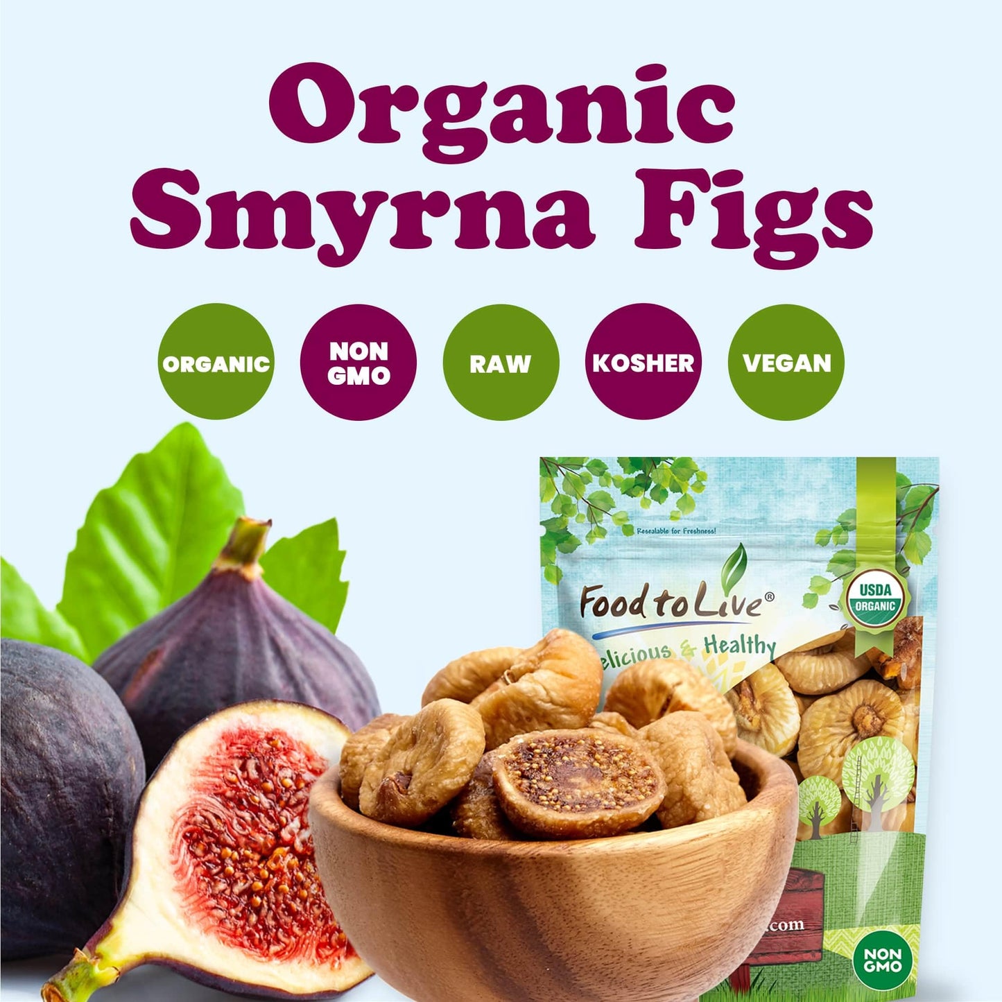 Food To Live Organic Turkish Smyrna Figs, 1 Pound – Non-Gmo, Sun-Dried, Unsulfured, No Added Sugar, Kosher, Vegan, Bulk