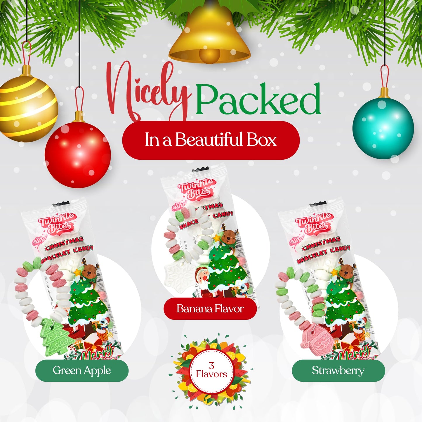 30 Pack Christmas Candy Bracelets - Individually Wrapped Holiday Themed Designs & Delicious Flavor -Bulk Christmas Candy Use For Stocking Stuffers  Party Favor  Classroom & Office