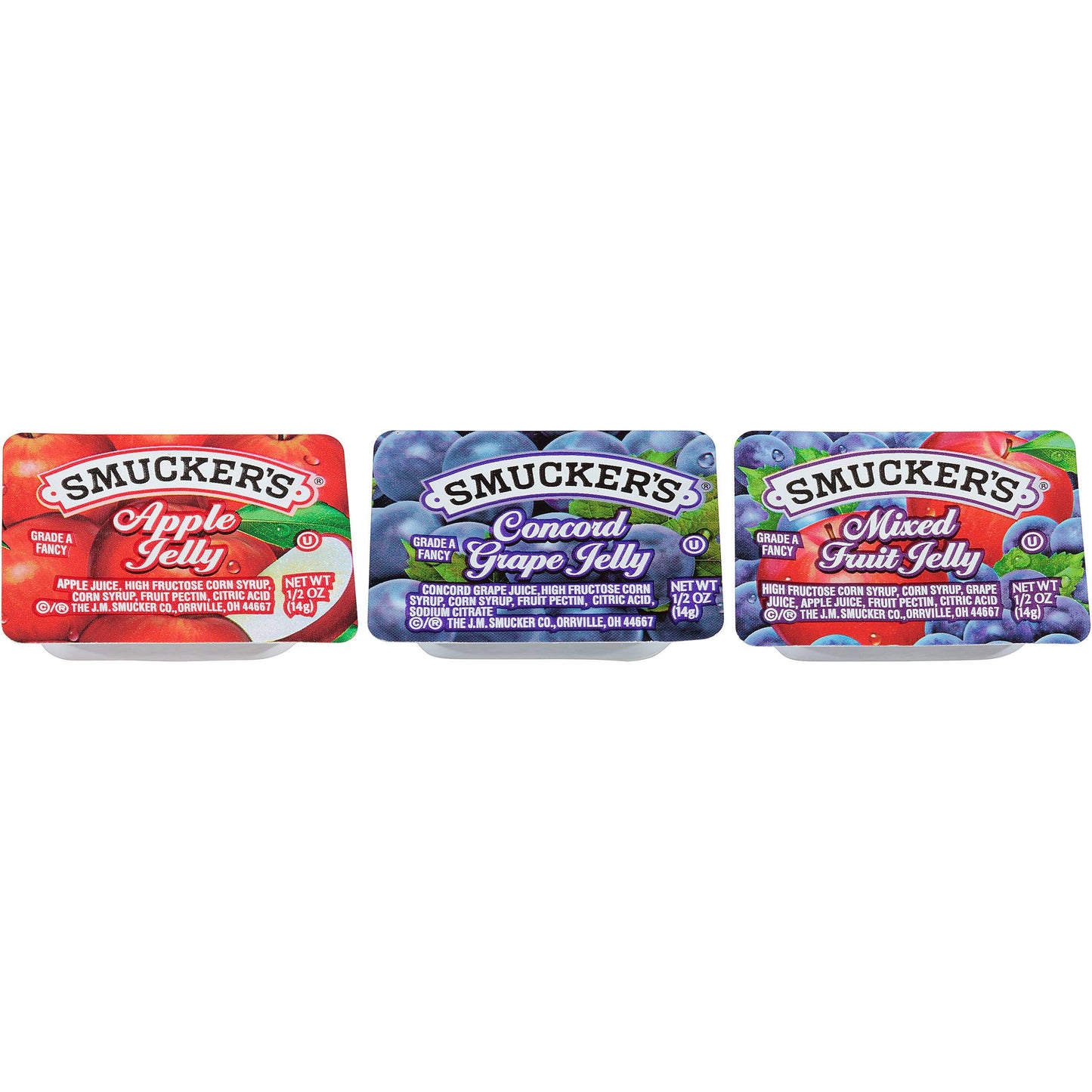 Smuckers Grape Jelly, Apple & Mixed Fruit, 1/2 oz, 200 Count