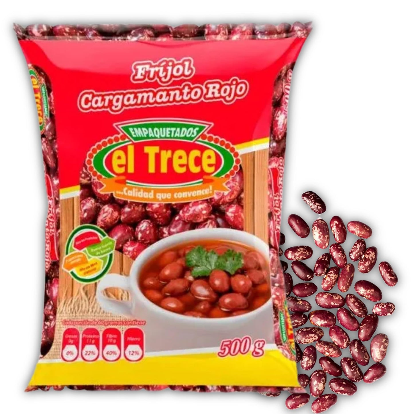 Frijoles Cargamanto Rojo El Trece Pack De 2 Por 500G - Red Kidney Beans El Trece 17.63Oz Pack Of 2 - Ideal Para Bandeja Paisa, F