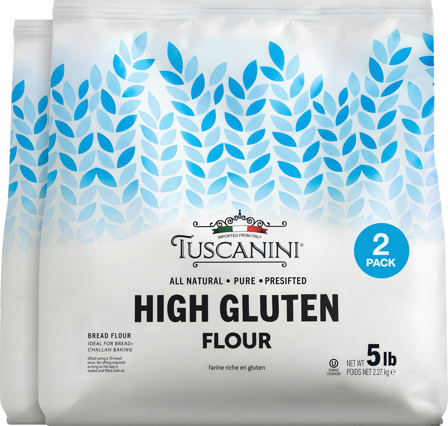 Tuscanini Italian High Gluten Flour  Top-Grade Bread Flour  5 Lb (2 Pack) | Ideal For Bread  Challah & Pizza Dough | Insect Free | All Natural  Pure  Presifted | Kosher