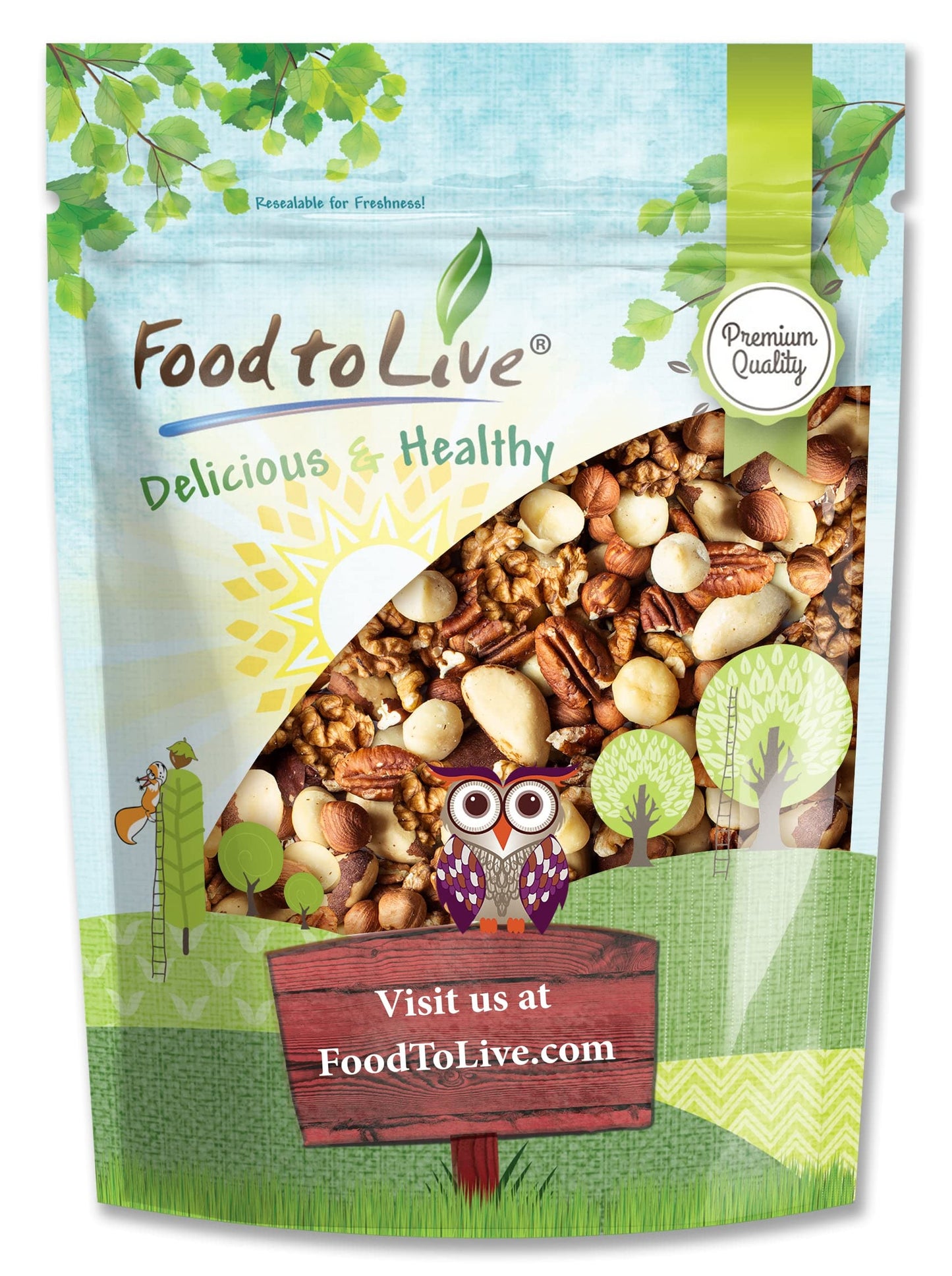 Food to Live Keto Nuts Mix, 2 Pounds - Keto Snack Contains Raw Brazil Nuts, Pecans, Walnuts, Hazelnuts and Macadamia Nuts, Low C