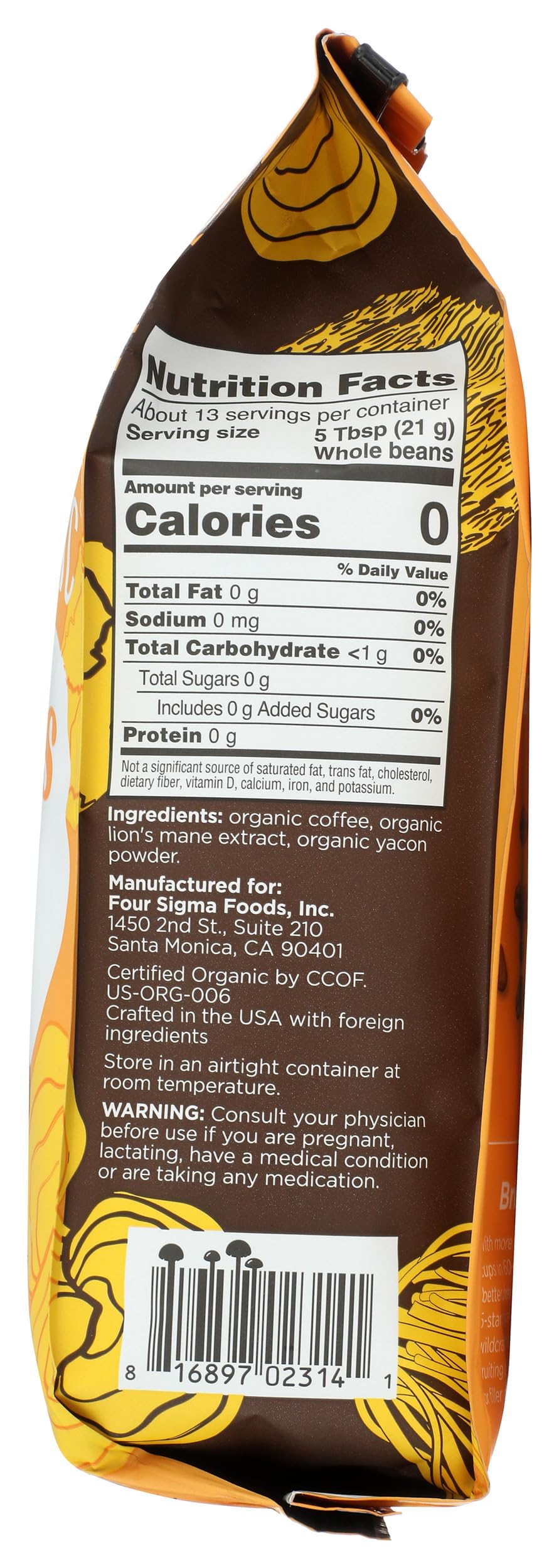 FOUR SIGMATIC Organic Lions Mane Whole Bean Coffee  10 OZ