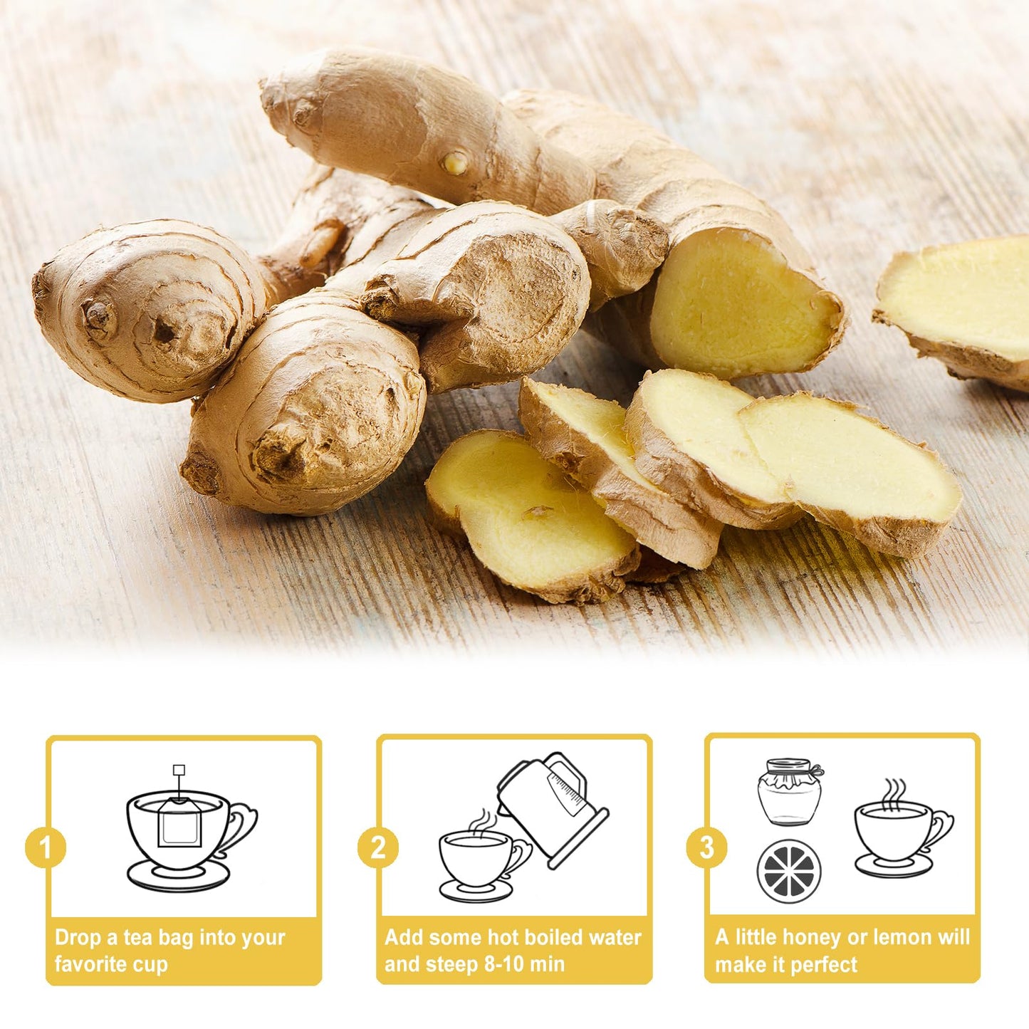 TEARELAE Ginger Tea Bags - 100% Pure Ginger Root, Caffeine-free, Non-GMO - 64 Count