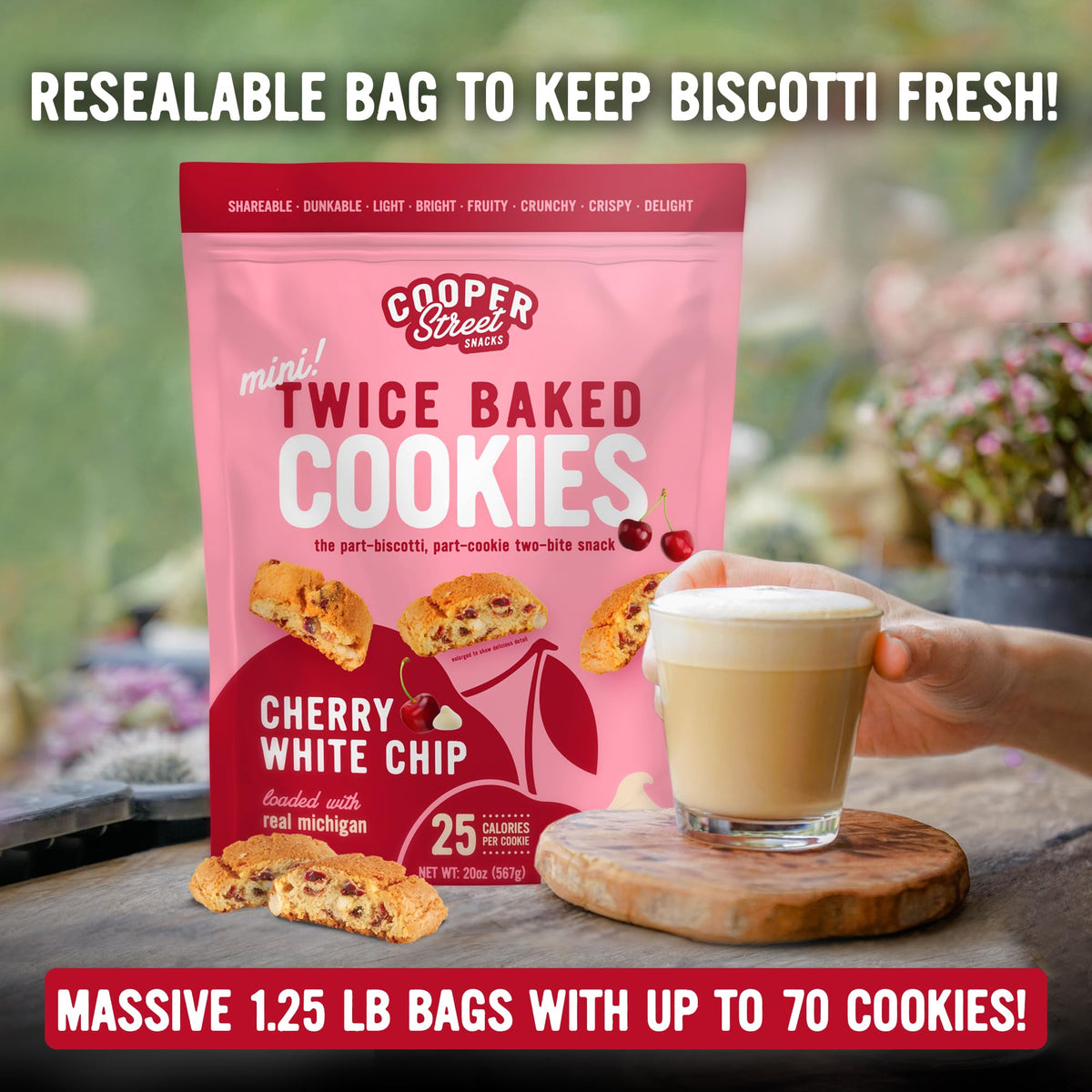 COOPER STREET Twice Baked Mini Biscotti Italian Style Cookies - 5 Pound of Cherry Chocolate Gourmet Cookies Ideal for Coffee Or