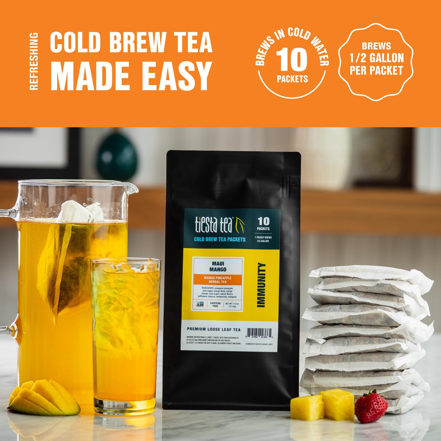 Tiesta Tea Maui Mango Cold Brew Tea - Herbal Loose Leaf Blend - Non-Caffeinated - 10 Count (Brews 64 oz)