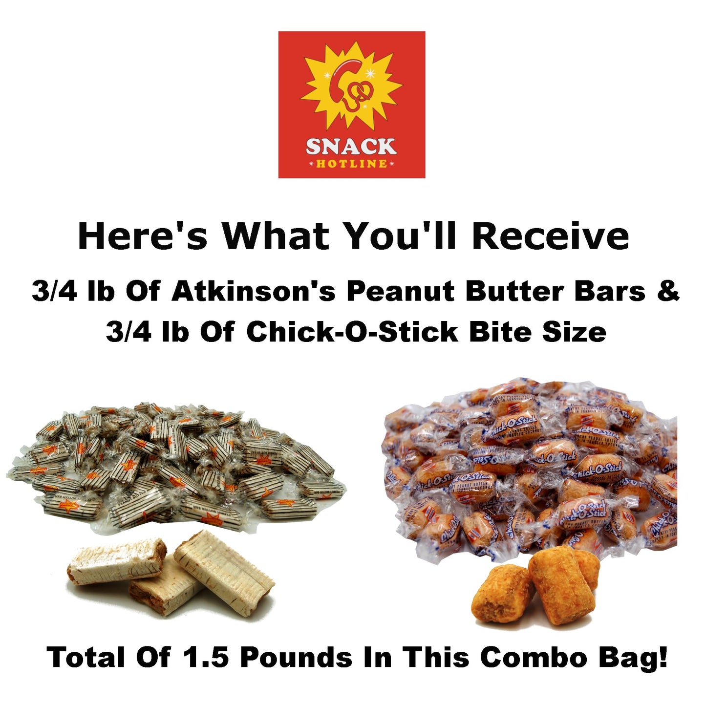 1.5 Lb Bag Chick-O-Stix Nuggets and Peanut Butter Bars - 50/50 of Each Crunchy Candy - Bulk Individually Wrapped-Fresh-Crispy-De