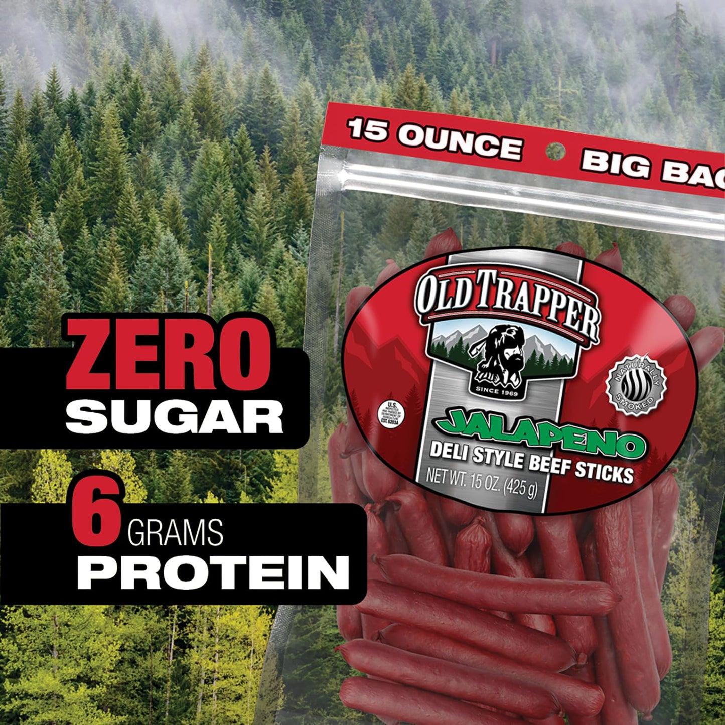 Old Trapper Beef Sticks, Jalapeño Flavor, 15 Ounce, Spicy, Pack of 1, Model 33215T