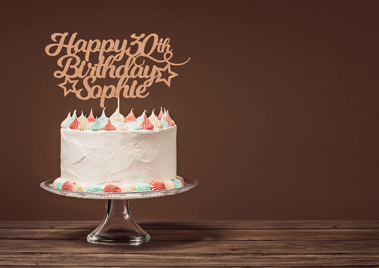 Personalized Happy Birthday Cake Topper Customized With Any Age Name Party Cake Decoration 16 18 21 40 60 Double Sided Glitter Card Baby Pink