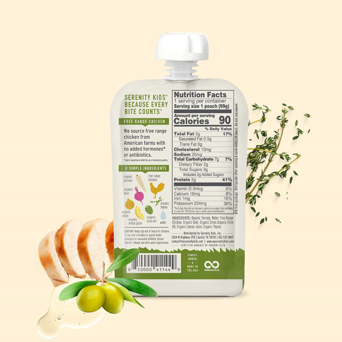 Serenity Kids 6+ Months Baby Food Puree - Ethically Sourced Meat & Organic Veggies - Parsnip, Beet, Free Range Chicken & Thyme -