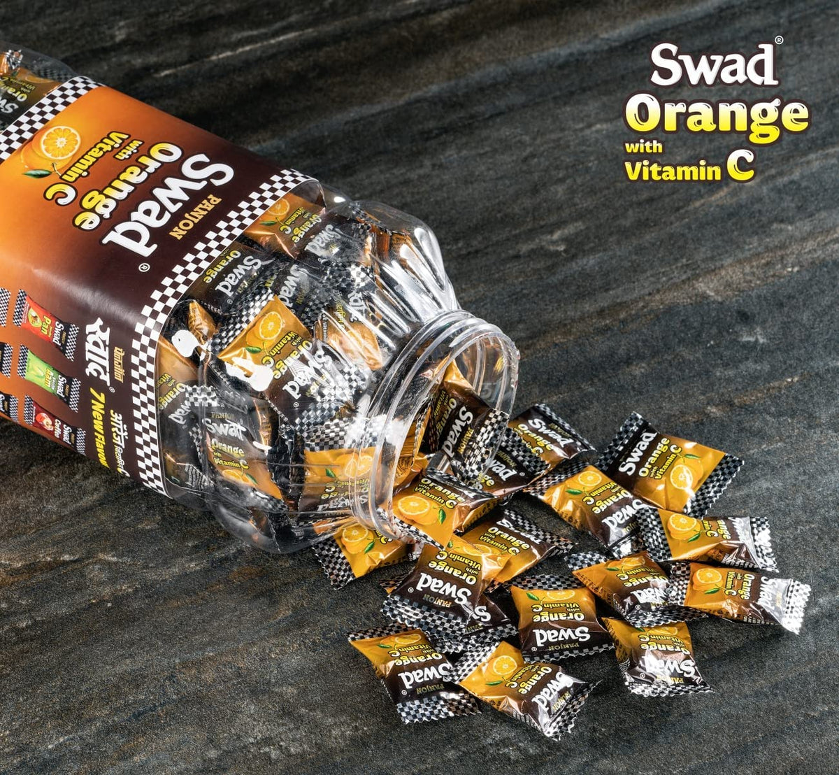 Swad Orange Candy Enriched With Vitamin C | Flavored Sugar Easter Candy | Orange Bite | 150 Toffee Jar