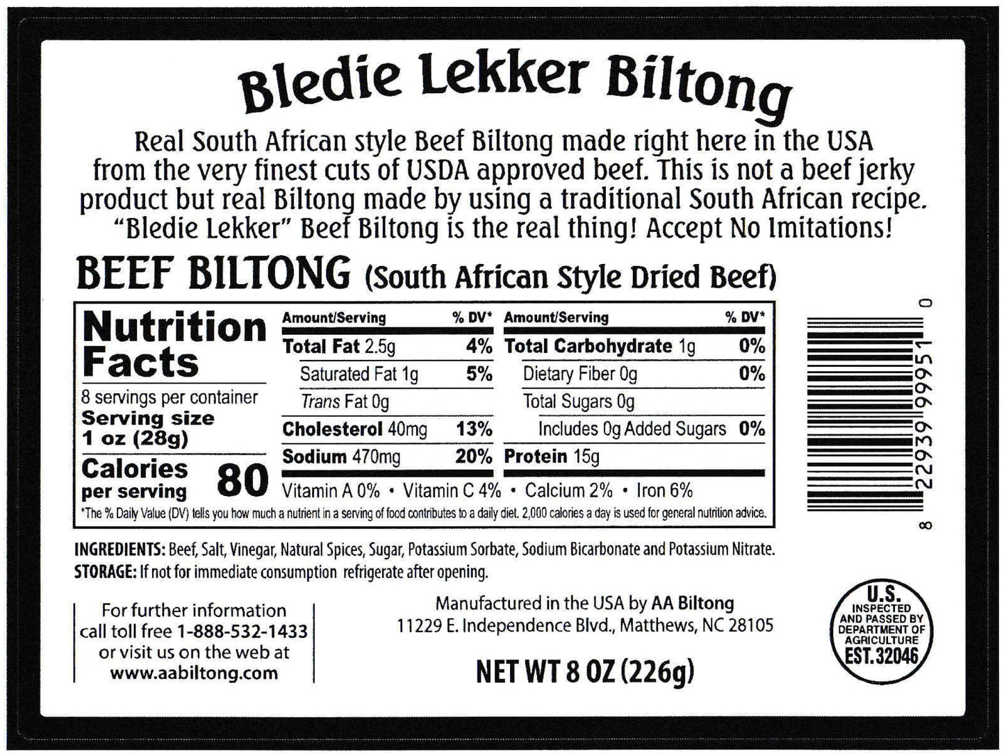 Bledie Lekker Biltong Chunks 8Oz