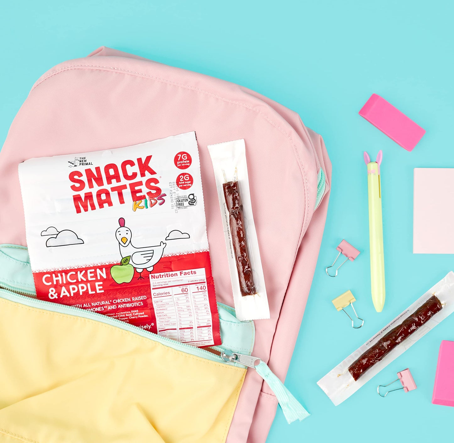The New Primal Snack Mates Chicken & Apple Sticks, Gluten Free Healthy Snacks For Kids, Low Sugar High Protein Back To School Sn