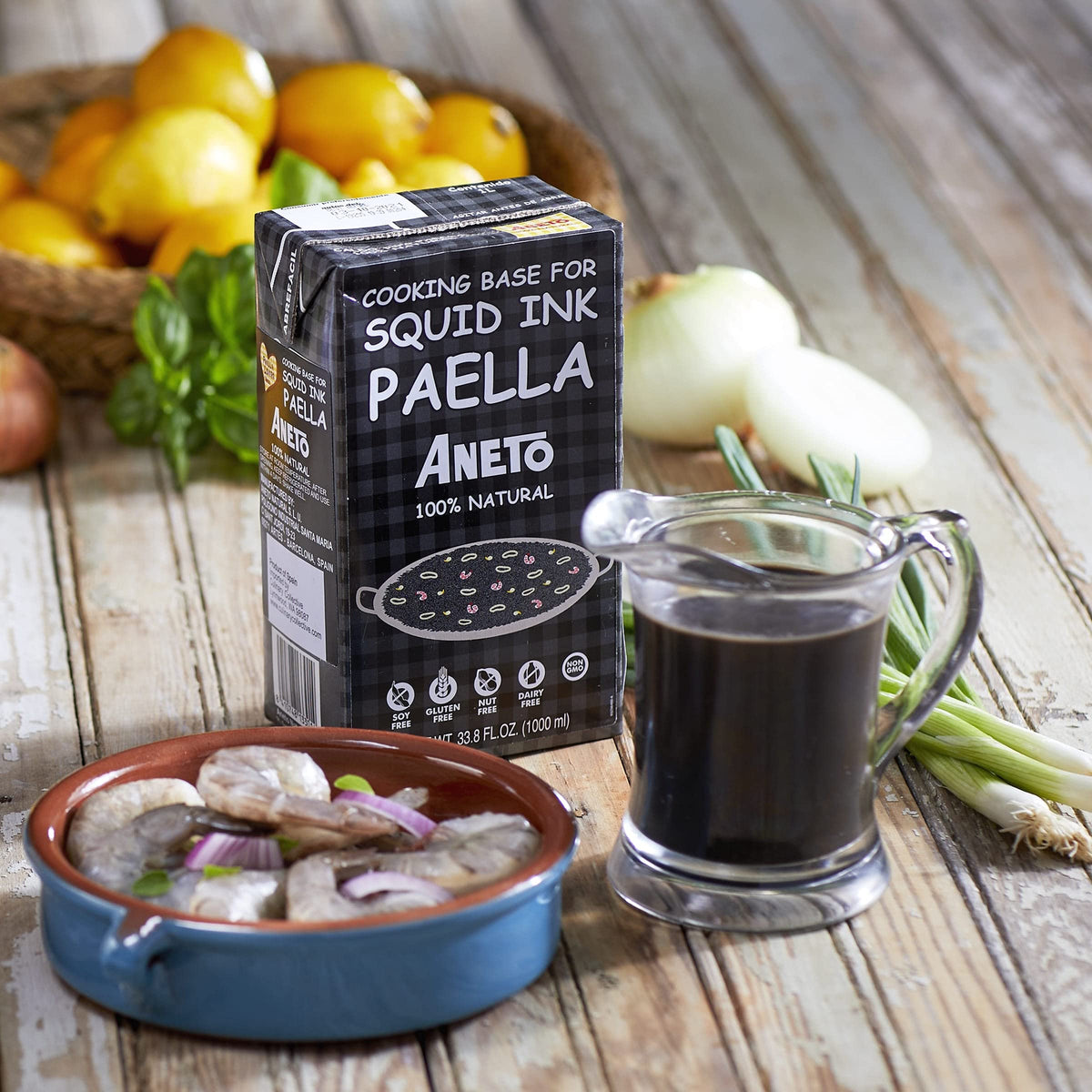 Aneto Squid Ink Paella Cooking Base Broth | 33.83 ounces | 1 Pack | 100% Natural Ingredients |
