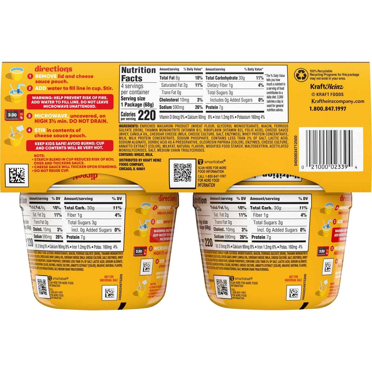Velveeta Shells & Cheese Original Microwavable Macaroni and Cheese Cups (4 ct Pack, 2.39 oz Cups) (Pack of 4)
