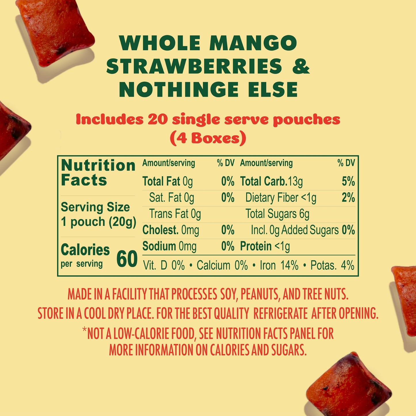 Solely - Organic Mango & Strawberry Whole Fruit Gummies (Pack Of 4, 5 Bags Per Box) - Real Fresh Fruit - Healthy Snacks For Adul