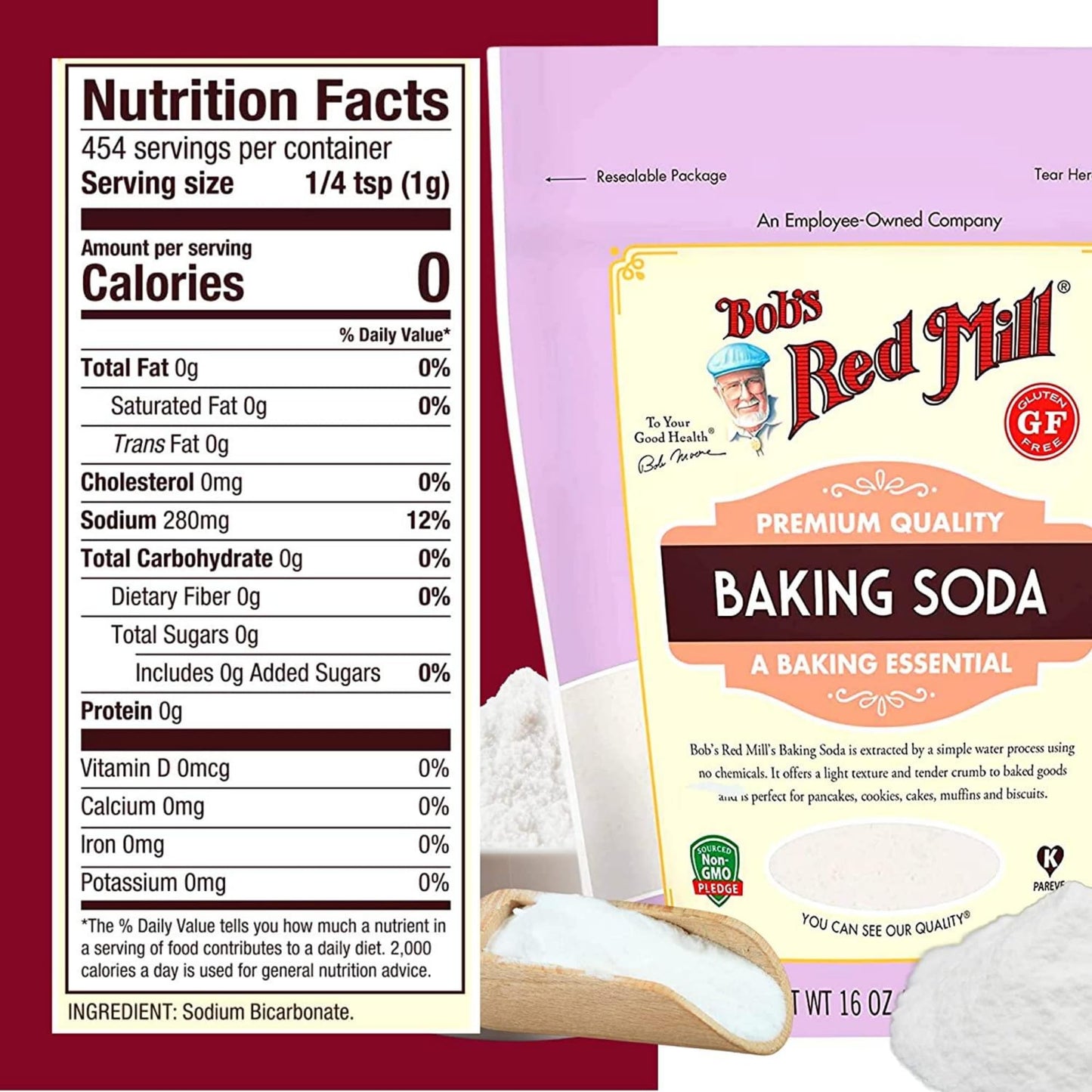 JD Bargain Outlets Baking Soda, Aluminum-Free, Gluten-Free, 16 oz, Non-GMO, Vegan, Kosher