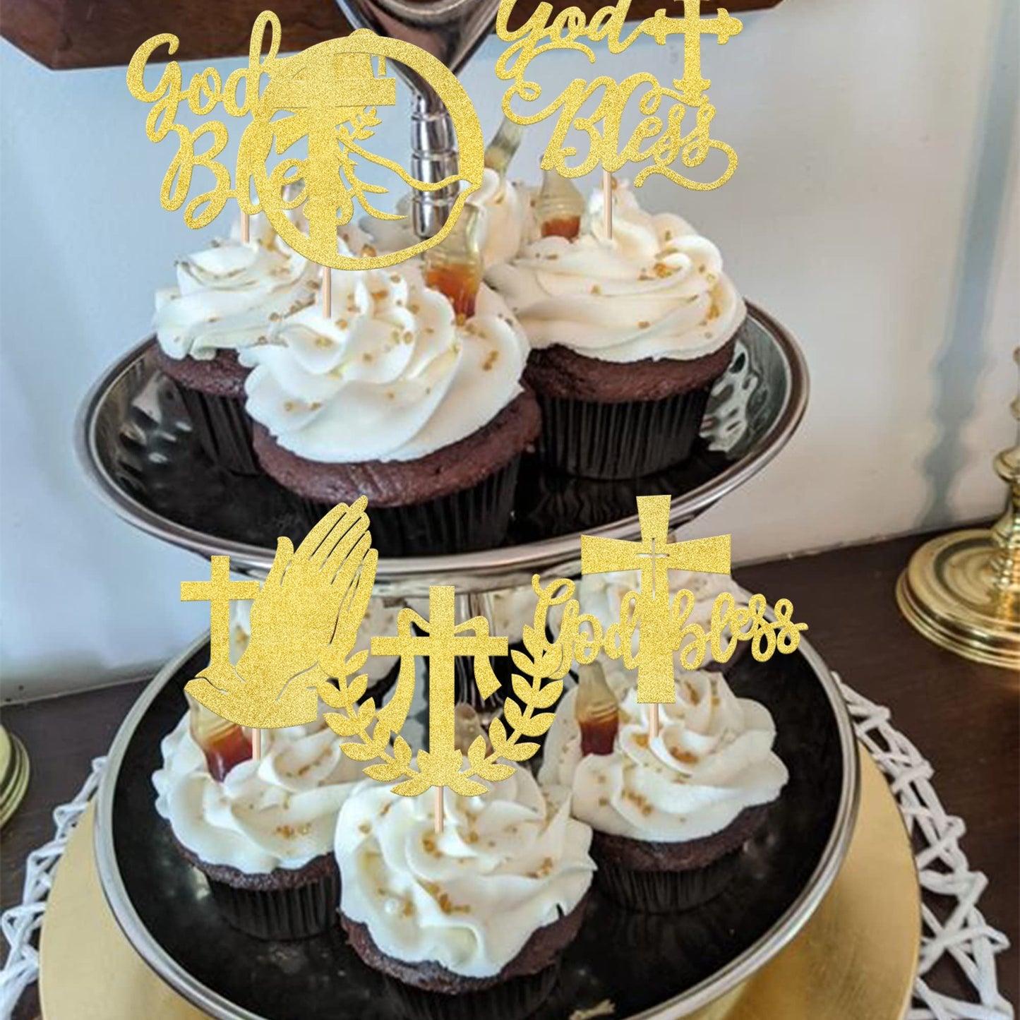 YCTHUNFISH Cupcake Toppers Glitter Cross Decorations, 2.2x2.3 inches, Gold, for Religious Theme Party and Baby Showers