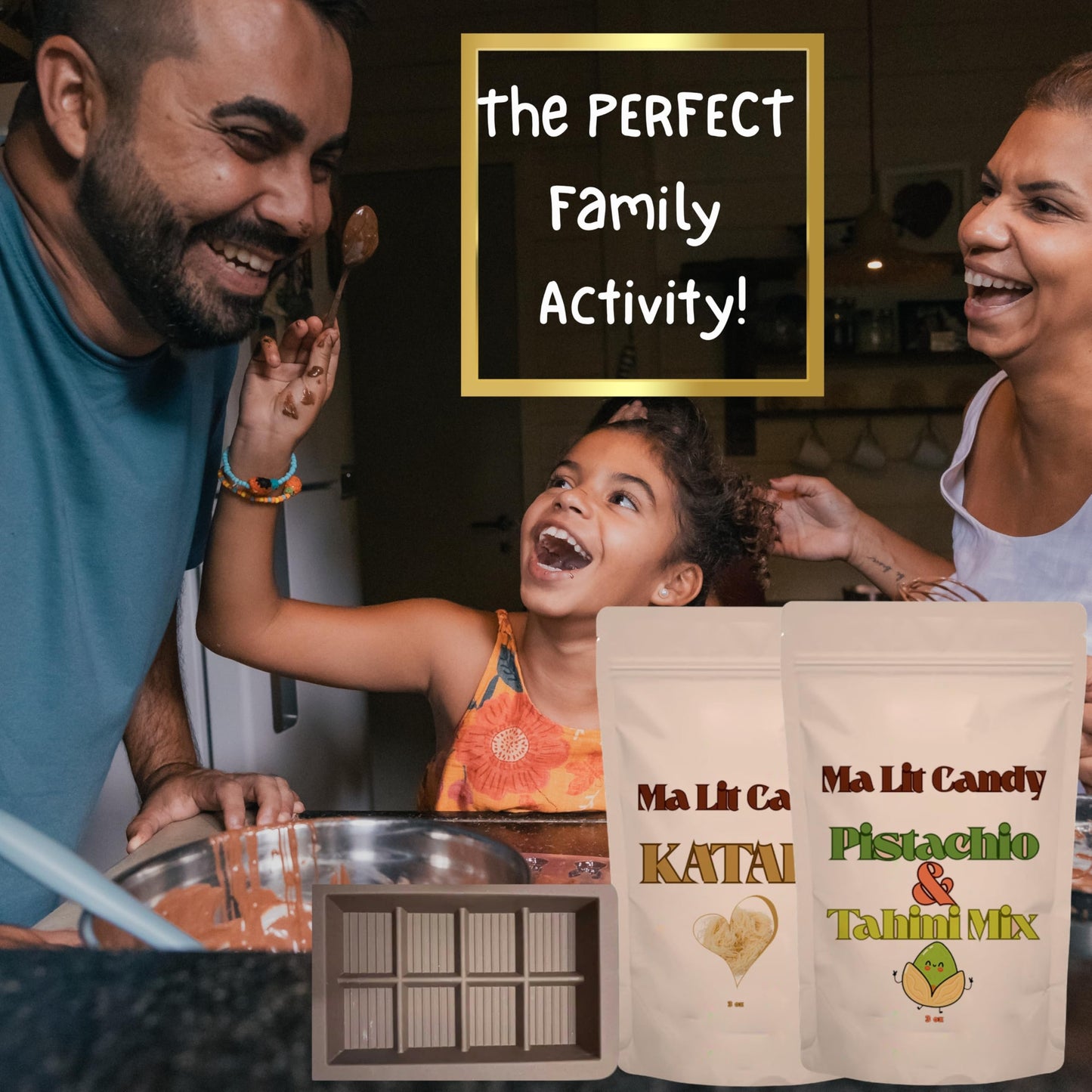 Ma Lit Candy Dubai Chocolate Bar Kit - Holidays Gift Box - Includes Kataifi, Pistachio & Tahini Cream, Recipe, & Silicone Mold - Chocolate Not Included - Tiktok Popular Dubai Knafeh Pistachio Bar Kit