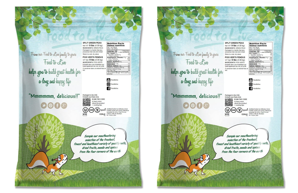 Food To Live Green Split Peas, 18 Pounds - Dried, Vegan, Kosher, Bulk. Easy To Cook. Rich In Protein, Fiber, Essential Minerals.