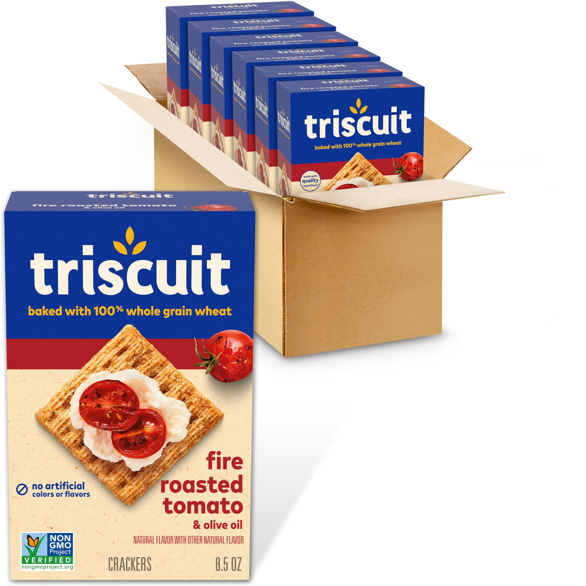 Triscuit Fire Roasted Tomato & Olive Oil Whole Grain Wheat Crackers, 6 - 8.5 Oz Boxes