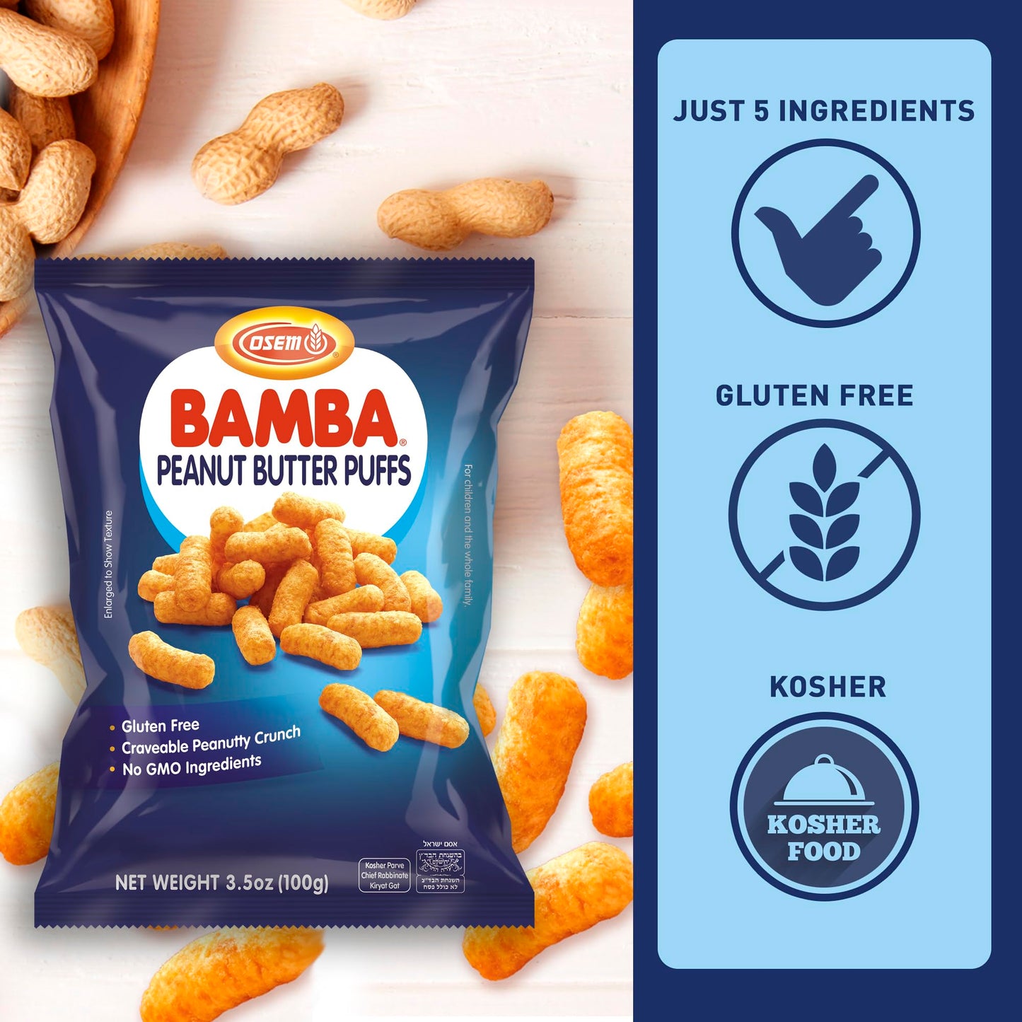 Bamba Peanut Snacks for Families - All Natural Peanut Puffs 3.5 Ounce Large Bag (Pack of 6 x 3.5oz Bags) - Peanut Butter Puffs m
