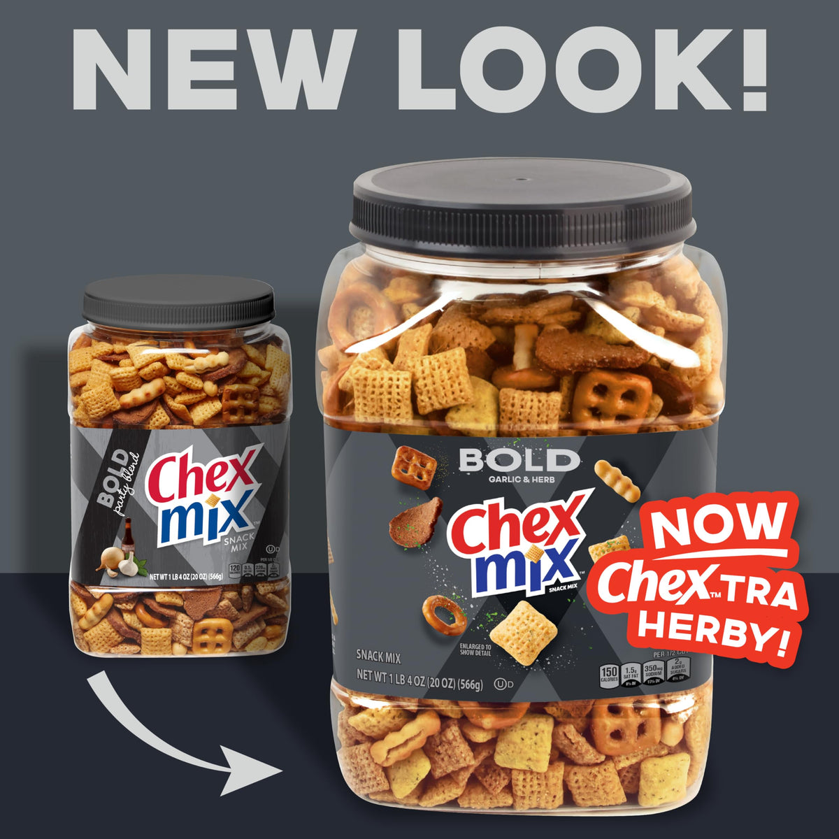 Chex Mix Bold Garlic and Herb Snack Mix Tub, 20 oz - Crunchy Snack Blend