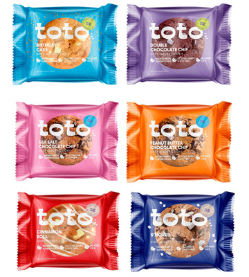 Kgf - Variety Pack Toto Gluten-Free Gooey Cookie  1 Birthday Cake  1 Double Chocolate Chip  1 Sea Salt Chocolate Chip  1 Peanut Butter Chocolate Chip  1 Cinnamon  1 SMores 2.25Oz  Pack Of 6