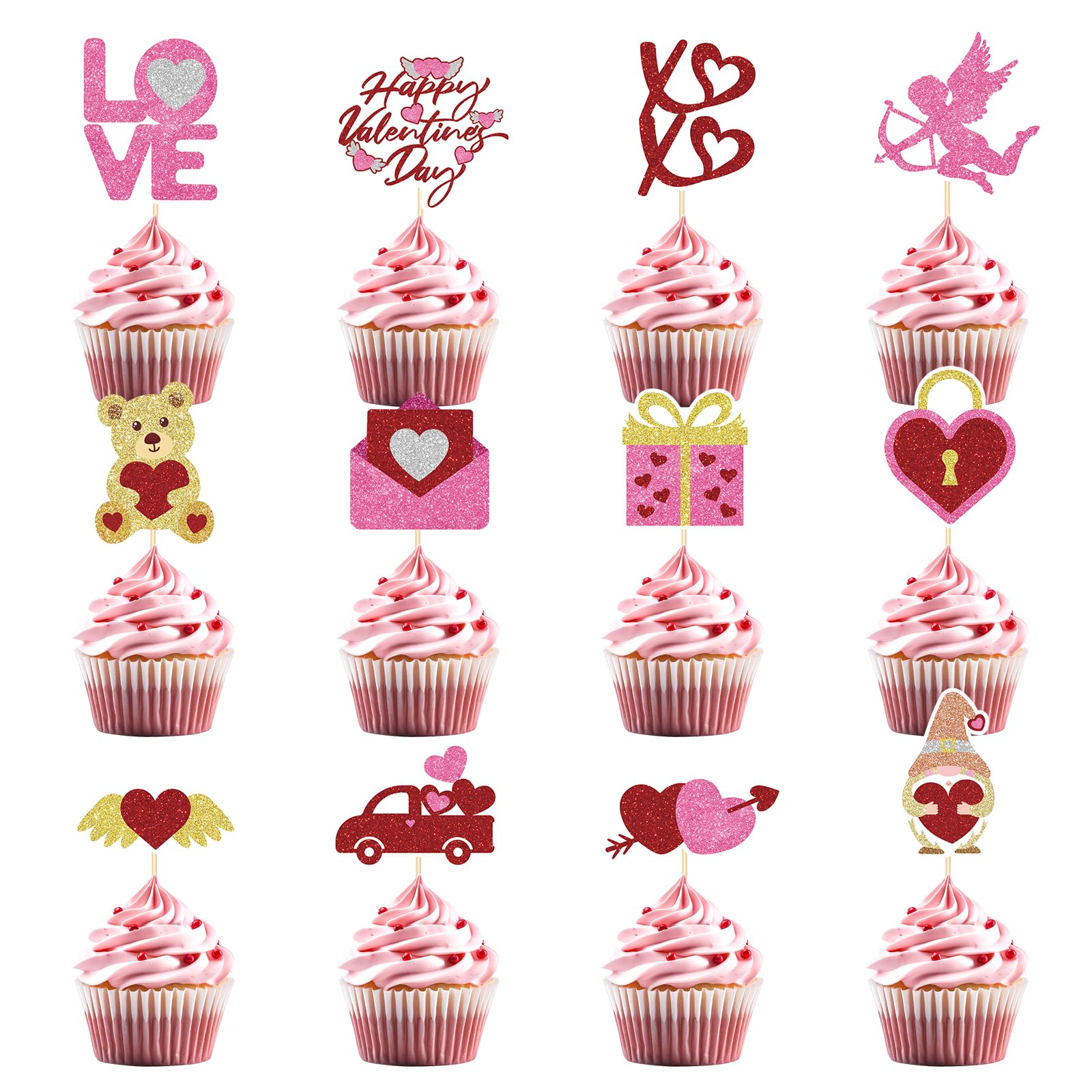 48 Pieces Valentines Cupcake Toppers Set With Heart-Shaped Lock  Cupid Cupcake Picks For Valentine S Day Party Birthday Party Decoration Supplies