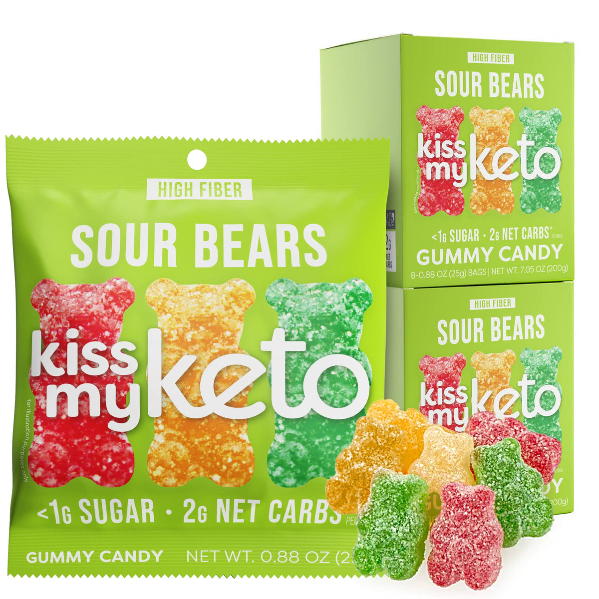 Kiss My Keto Gummies - Low Carb Sour Bears, Vegan Candy, 16-Pack