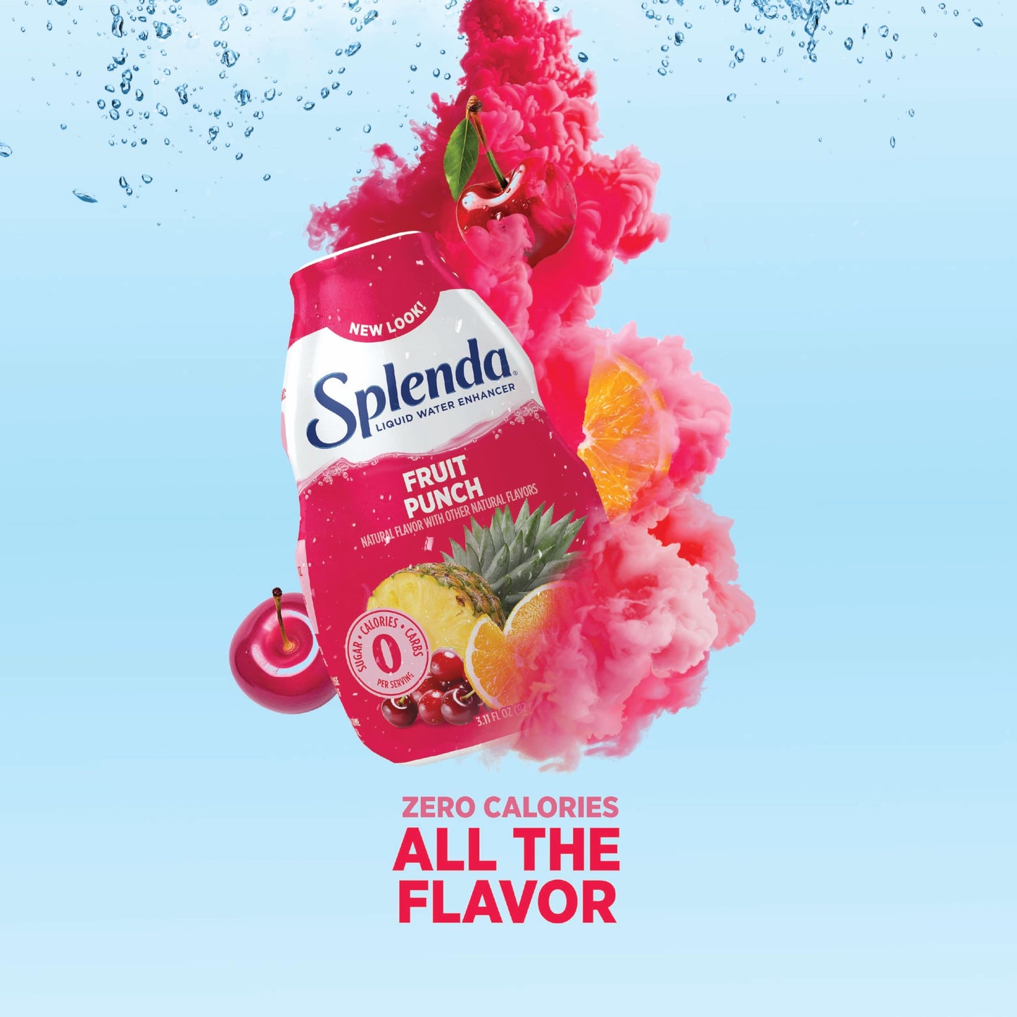 Splenda Liquid Water Enhancer Drops, Sugar Free, Zero Calorie, Natural Flavor, Concentrated Drink Mix, 3.11 Fl Oz Each Bottle (Fruit Punch, 1 Pack)