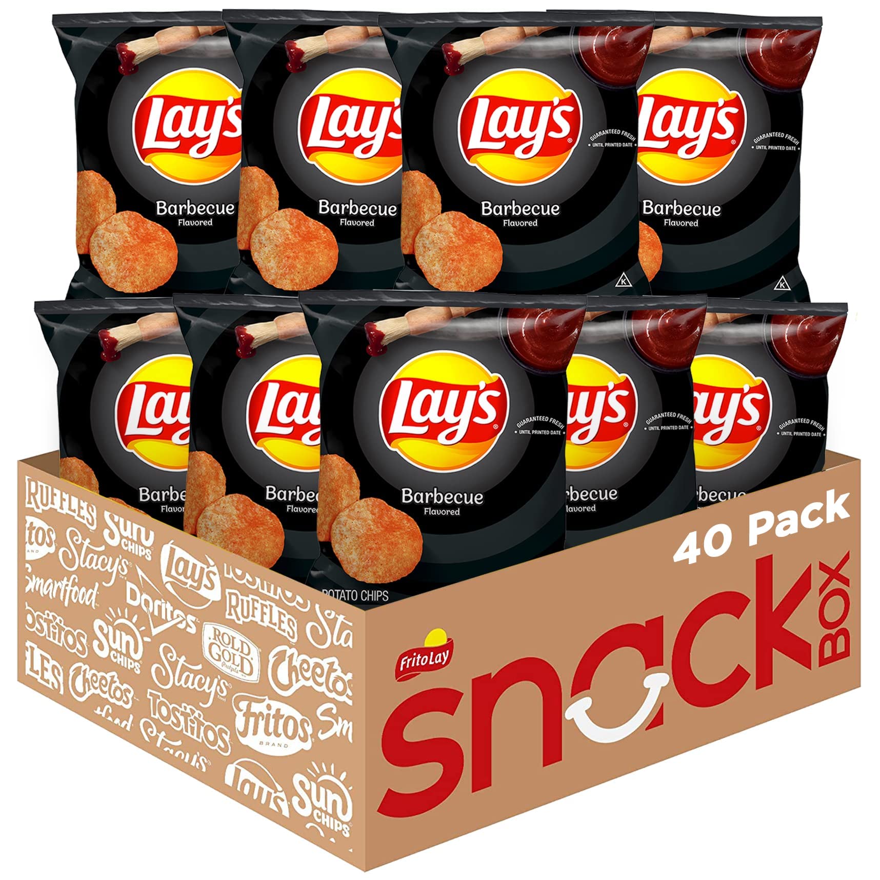Lays Barbecue Flavored Potato Chips, 1 oz Bags, 40 Count Pack