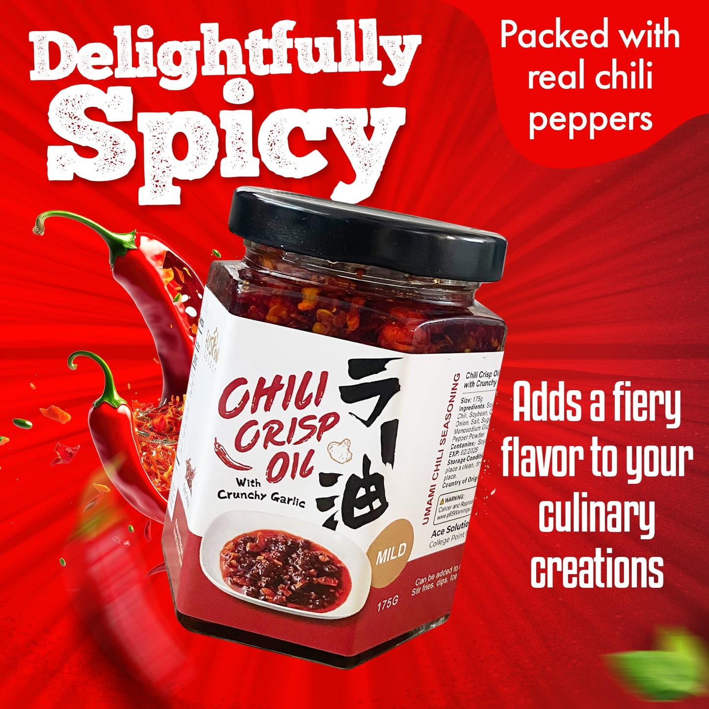 Fusion Select 525g Chili Crisp Oil - Crunchy Garlic Chili Oil, Umami Seasoning with Hot Peppers for Korean Ramen, Spicy Noodles,