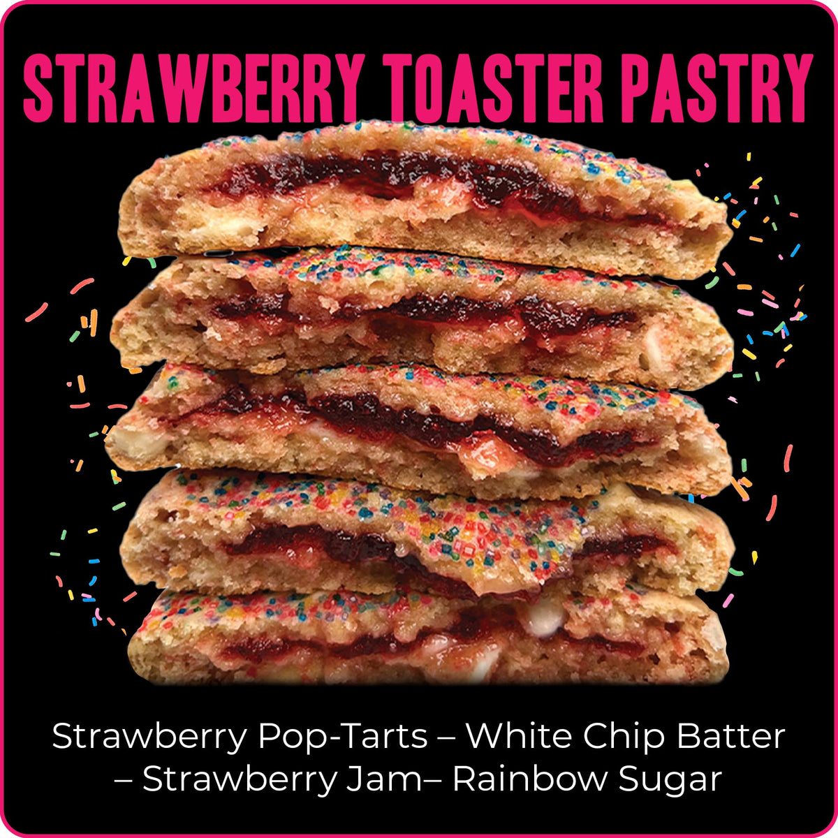 My Cookie Dealer Soft Baked Cookies, Strawberry Toaster Pastry (12-Pack, 4oz Cookie) - Strawberry Pop-Tarts & White Chip Batter,