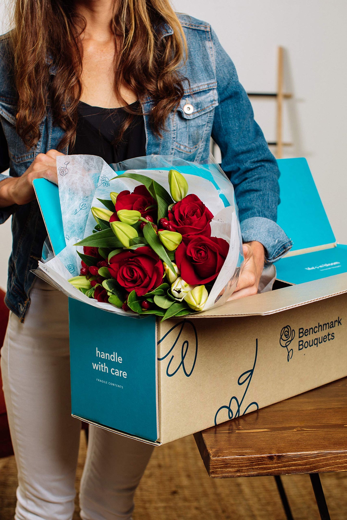Benchmark Bouquets, Red Elegance, Glass Vase Included, Gift Fresh Flowers for Birthday, Anniversary, Get Well, Sympathy, Congrat