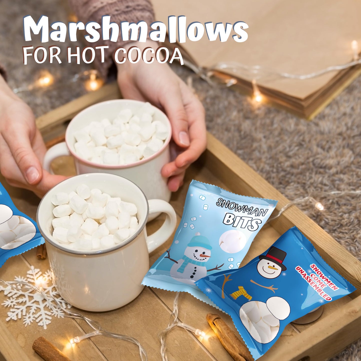4Es Novelty 50 Packets Mini Marshmallows - 2 Design Individually Wrapped Christmas Snowman Mini Marshmallows Bulk Pack