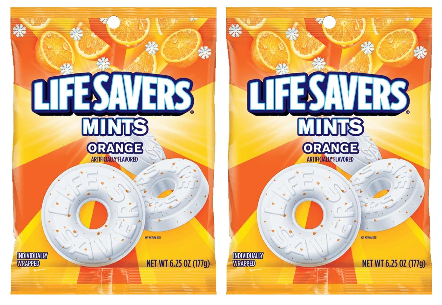 Orange Mint Life Savers - Pack of 2 - Invigorating Orange Flavor - Great for Snacking on the Go - Perfect for the Whole Family