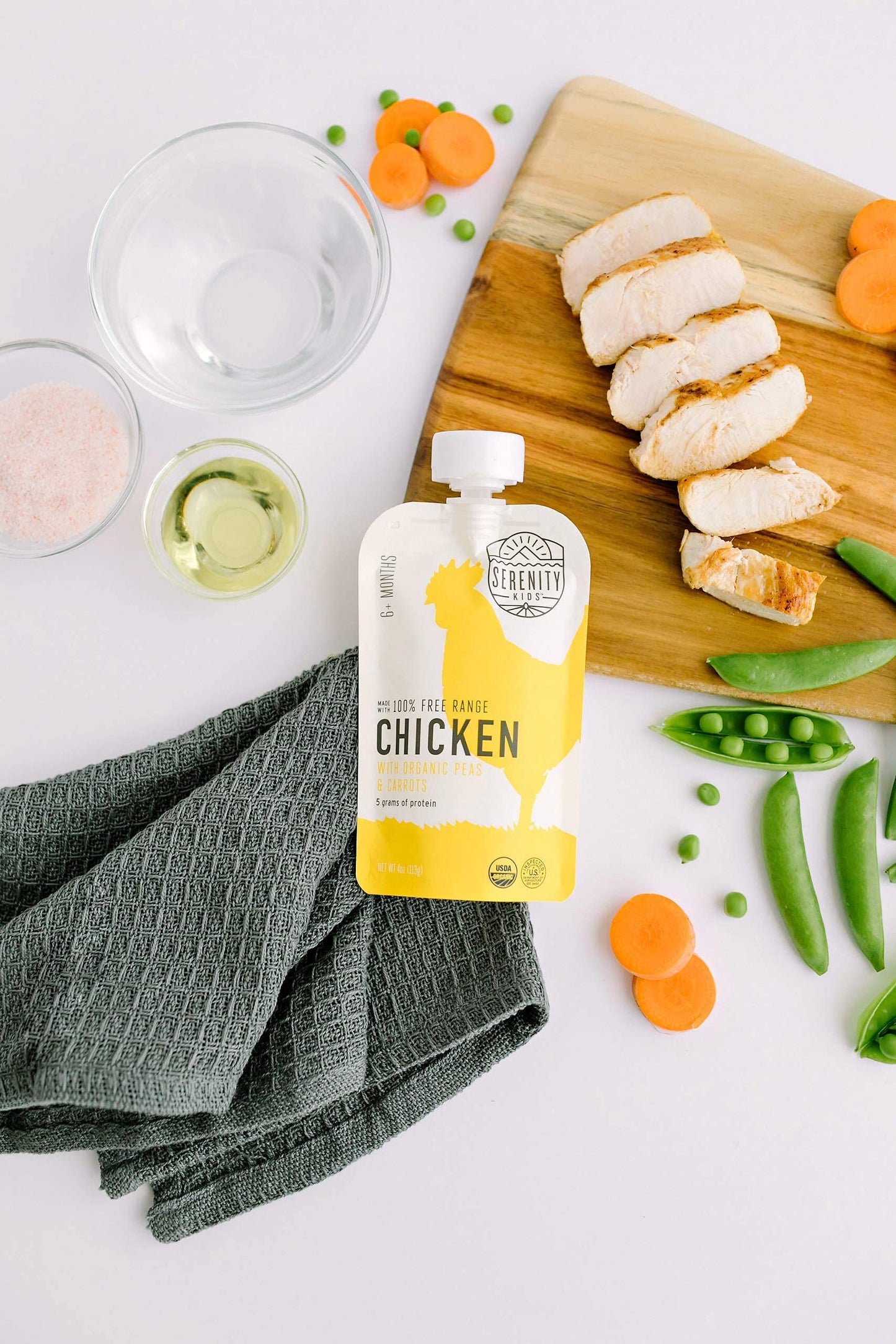 Serenity Kids 6+ Months Baby Food Chicken Pouch Puree - Ethically Sourced Free-Range Chicken & Organic Peas & Carrots - No Added Sugar & Protein-Rich & Bpa-Free Toddler Food - 3.5 Oz, 12 Pack