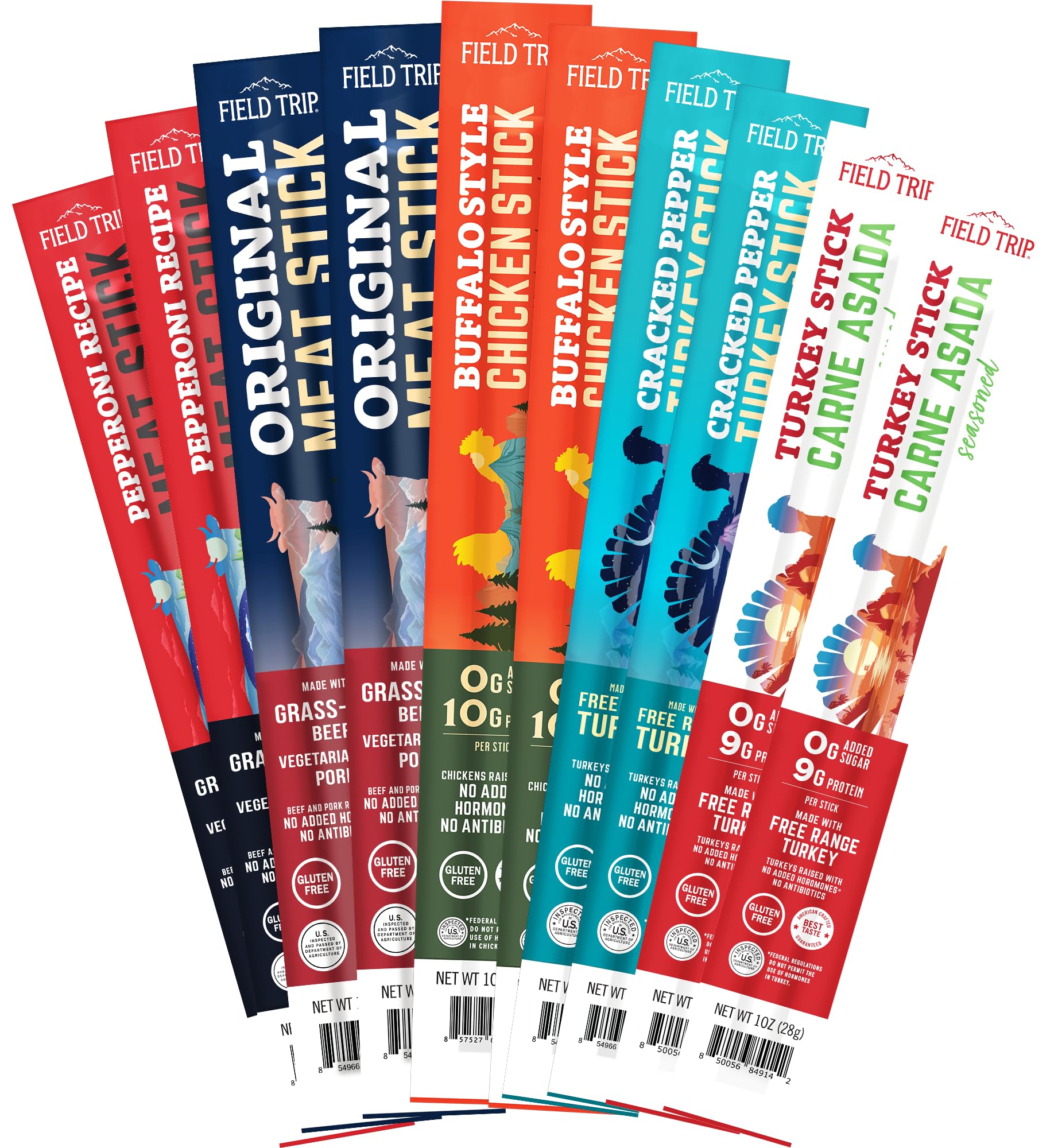 Field Trip Jerky Snack Sticks, Grass Fed, Free Range, Keto, Paleo, Gluten Free, High Protein, 1oz, Variety Pack 1, 10 Count