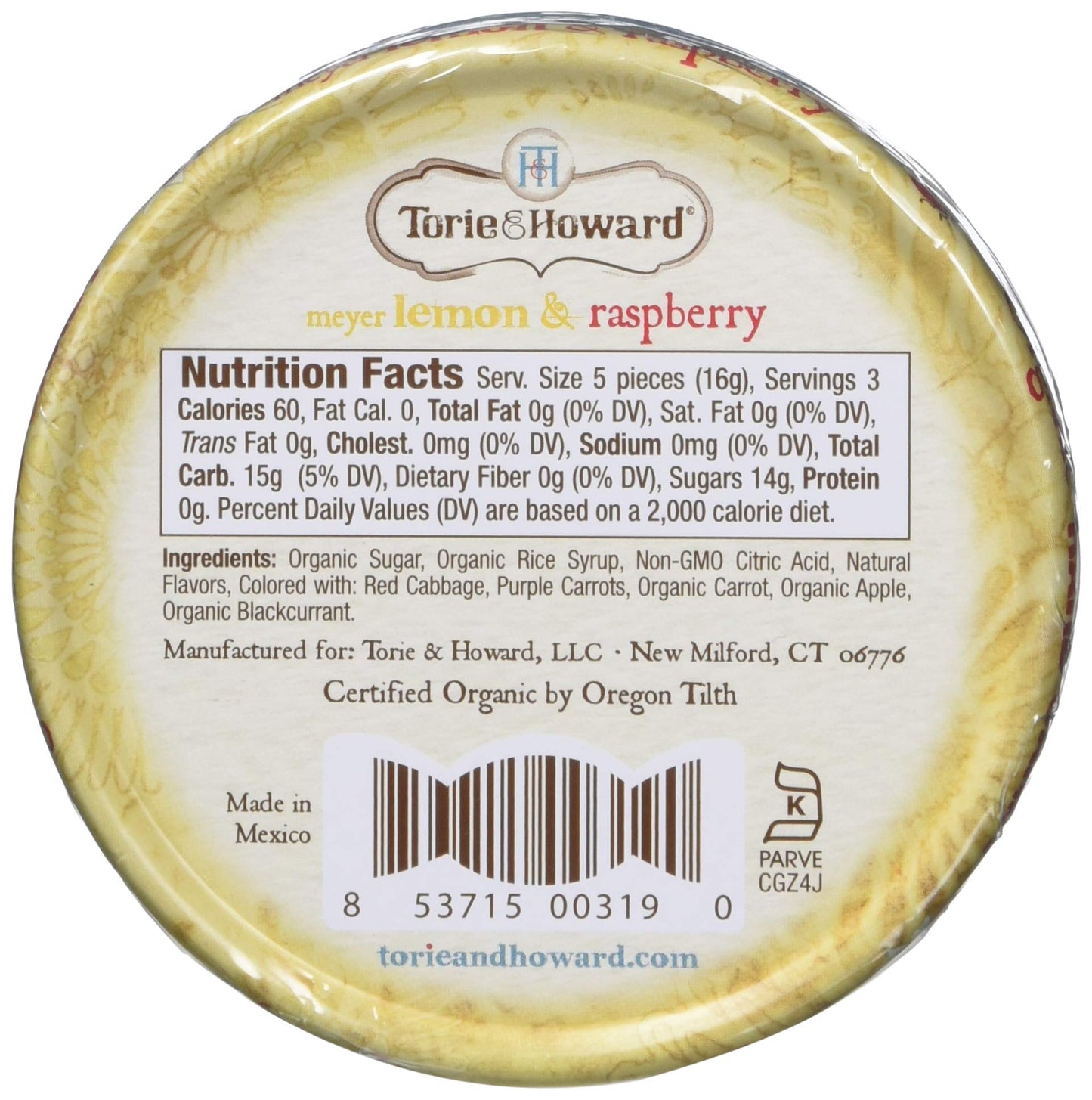 Torie & Howard Candy Tin Lemon Raspberry 2 Oz (Pack Of 8)