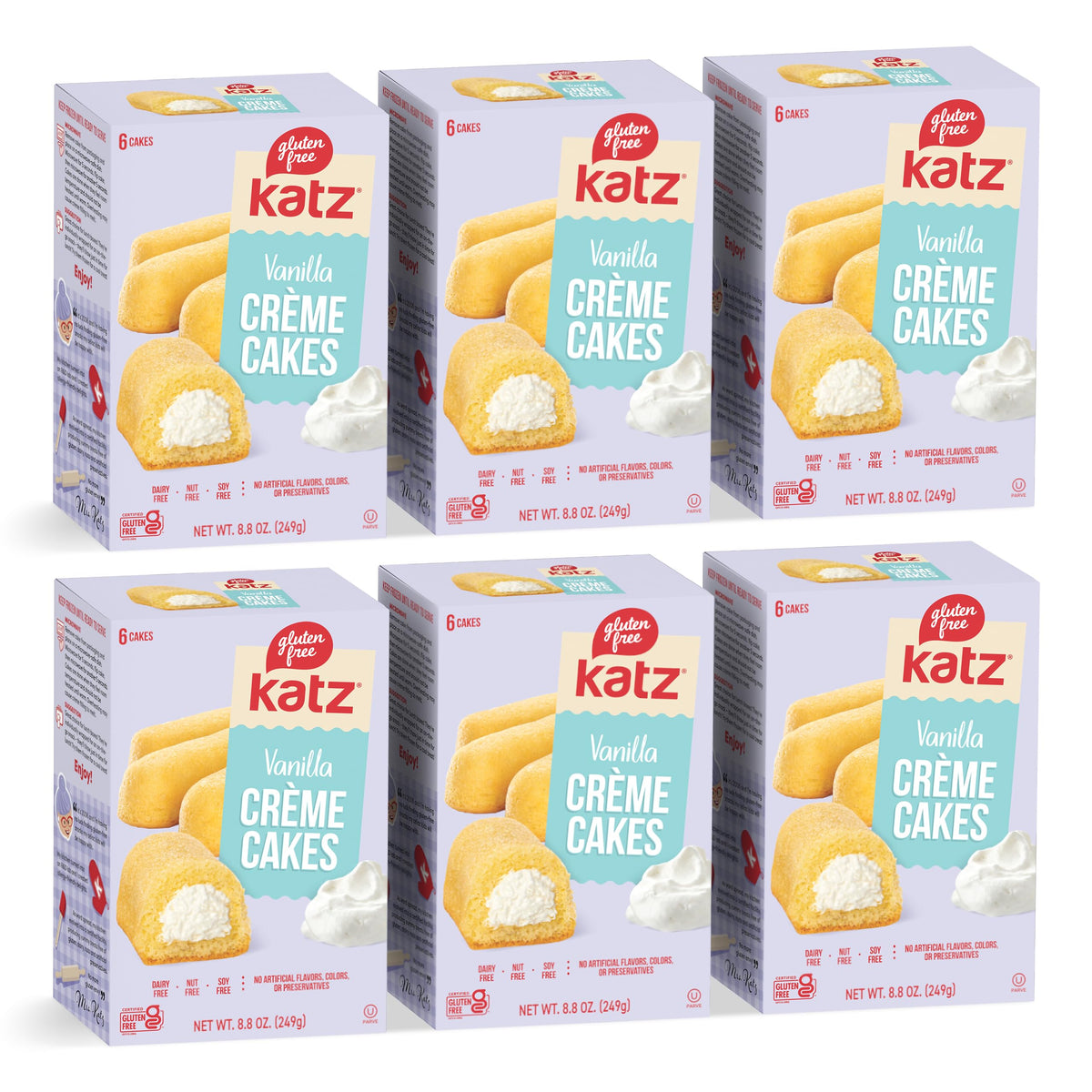 Katz Gluten Free Vanilla Creme Cakes. Snack Cake, Free of Dairy, Soy, Tree Nuts, and Peanuts, Kosher 8.8 oz (6pk)