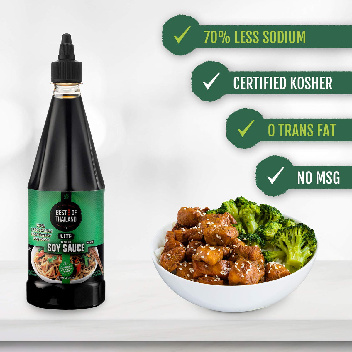 Best of Thailand Lite Soy Sauce, Low Sodium, 23.65 Fl Oz (Pack of 2), Authentic Asian-Brewed Marinade