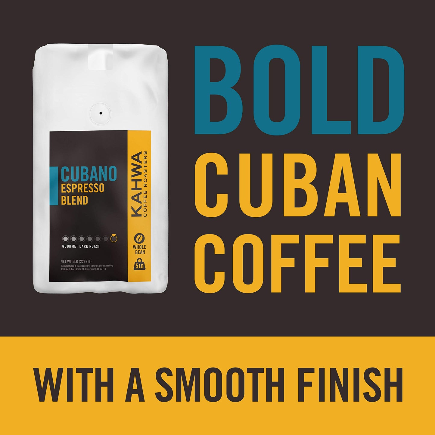 Kahwa Coffee Roasting Cubano Dark Roast Espresso Whole Bean Coffee, 5 lb Bag (80 Ounce)