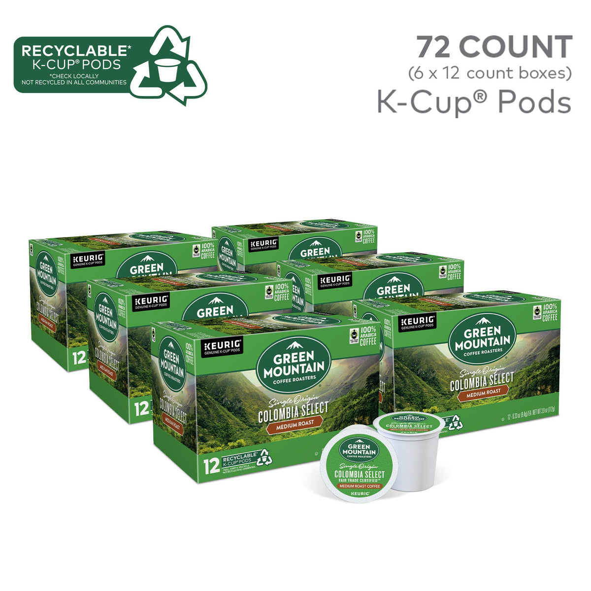 Green Mountain Coffee Roasters Colombia Select Keurig Single-Serve K-Cup Pods, Medium Roast Coffee, 72 Count