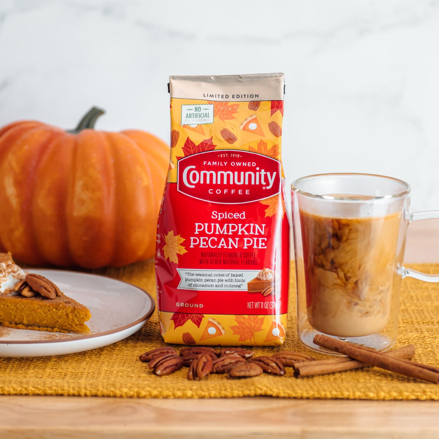 Community Coffee Spiced Pumpkin Pecan Pie Flavored Ground Coffee, Medium Roast, 11 Ounce Bag